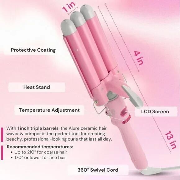 Three Barrel Curling Iron Wand Hair Waver with LCD Temperature Display - 1 In... - Picture 5 of 5